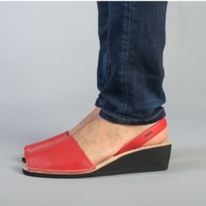 Pons Avarcas Wedge Leather Sandal Red Size 5
